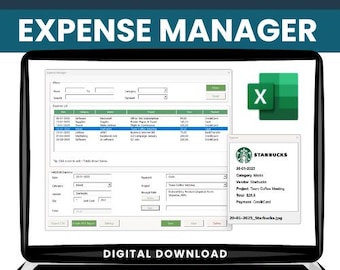 Excel Expense Tracker with PDF Receipt Manager | CSV Export | Smart Finance Template