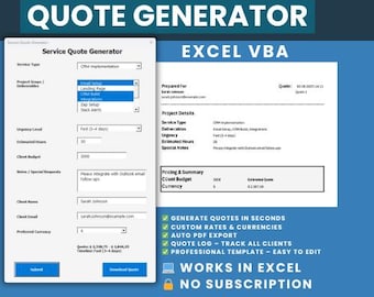 Excel Quote Generator: Automated PDF Export & Client Log (Instant Download)