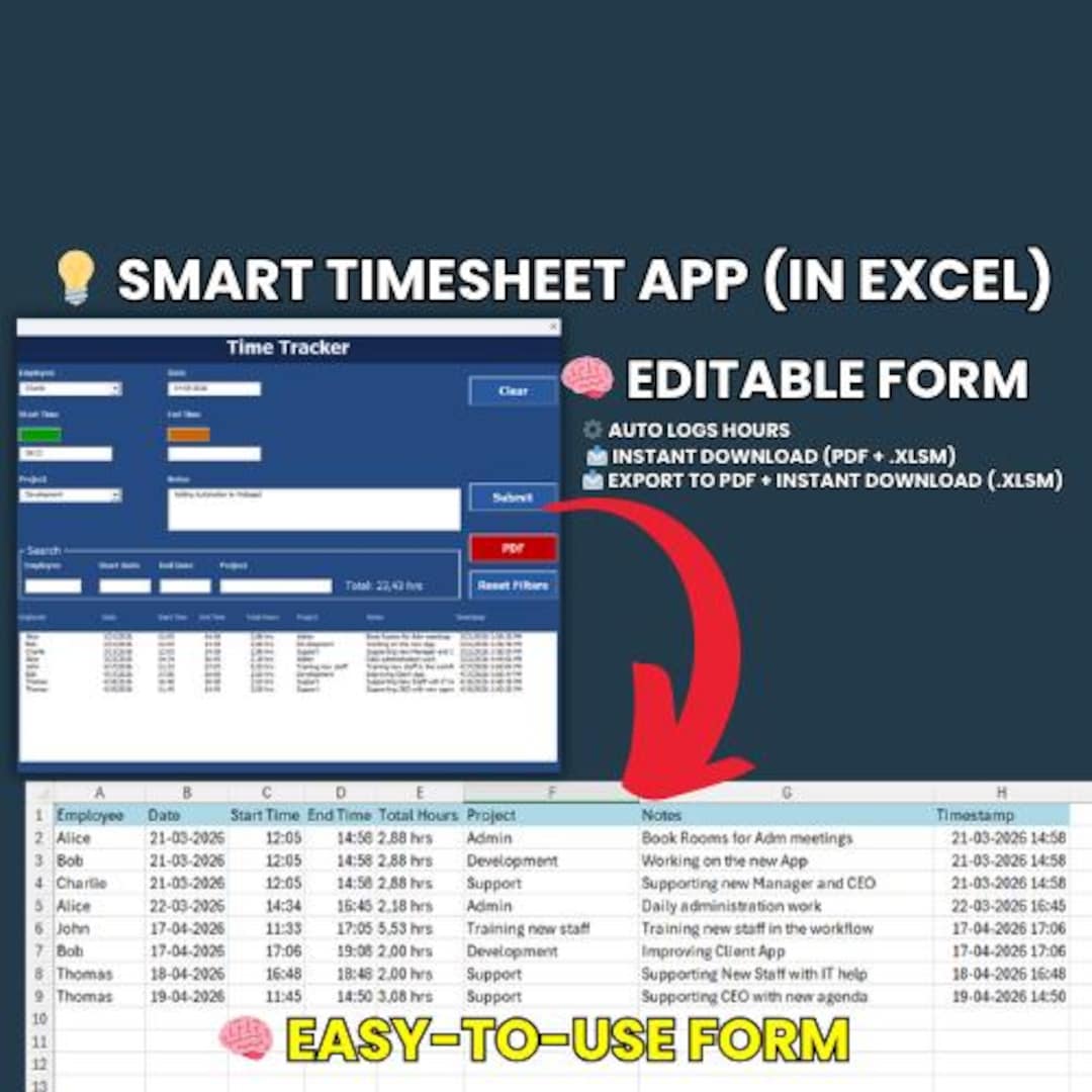 Time Tracker With PDF Export - Etsy