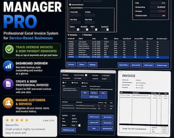 Excel Invoice Template PRO | KPI Dashboard, Reminders (Windows Only) (Digital Download)