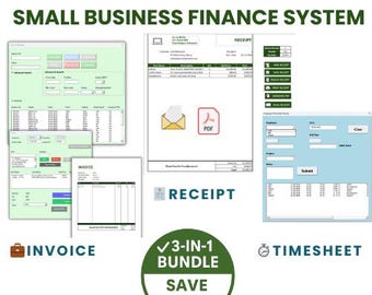 Small Business Finance System | Excel Invoice, Receipt & Timesheet Templates | Bookkeeping Toolkit
