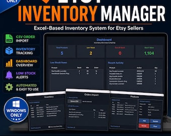 Etsy Inventory Management System for Excel | Product, Order & Stock Tracking Tool