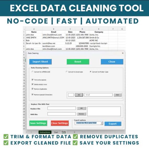 Excel Data Cleaning Tool: No-Code VBA Automation (PDF Guide Included)