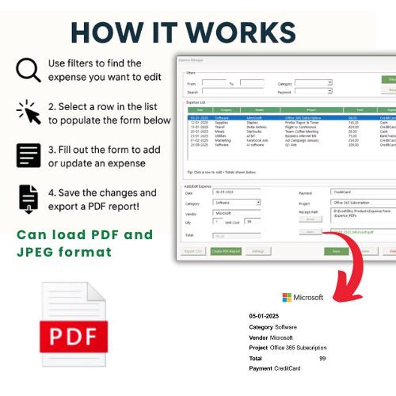 Excel Expense Tracker With PDF Receipt Manager | CSV Export | Smart ...
