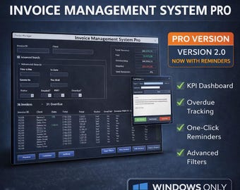 Excel Invoice Template PRO | KPI Dashboard, Reminders (Windows Only) (Digital Download)
