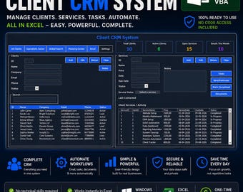CRM for Service Based Businesses | Excel VBA | Client Management System | No Subscription | Instant Download