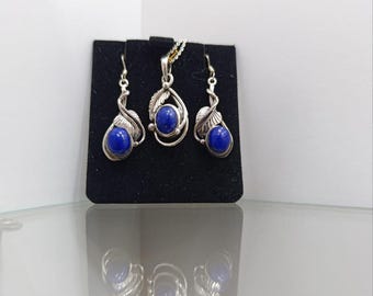 Conjunto de collar y pendientes de lapislázuli - Plata de ley