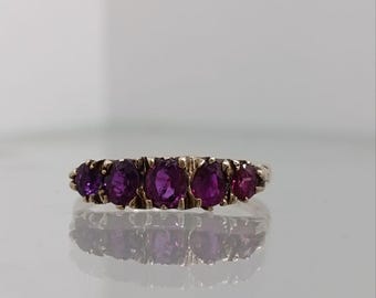 Striking Vintage Five Stone Garnet Ring - 9ct Gold - Size P