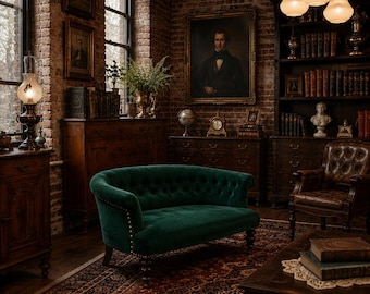 Howard & Sons 19th Century Country House Sofa in Emerald Velvet