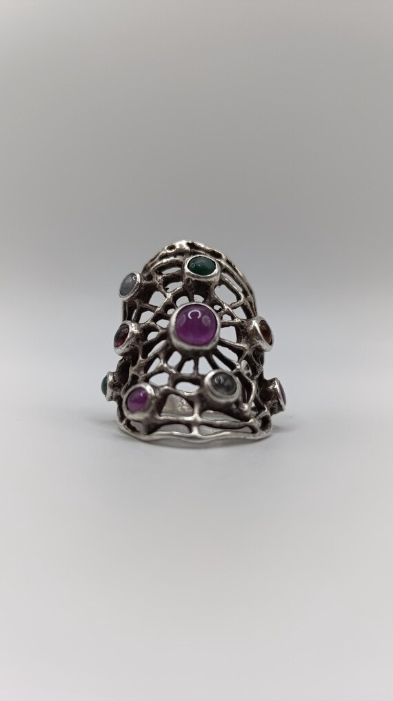 Sterling Silver "Galaxy" Ring with Ruby, Emerald,… - image 2