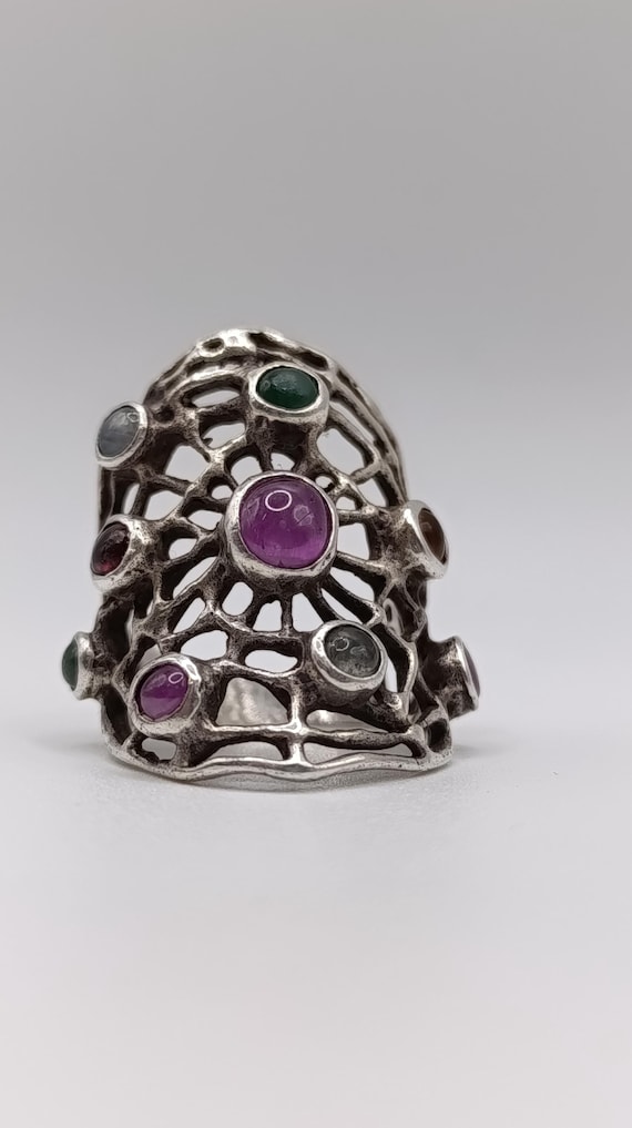 Sterling Silver "Galaxy" Ring with Ruby, Emerald,… - image 1