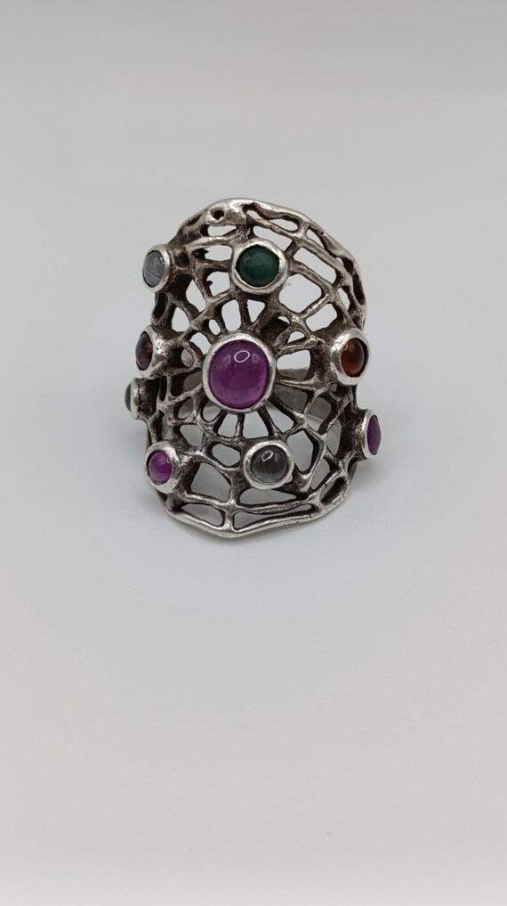 Sterling Silver "Galaxy" Ring with Ruby, Emerald,… - image 6