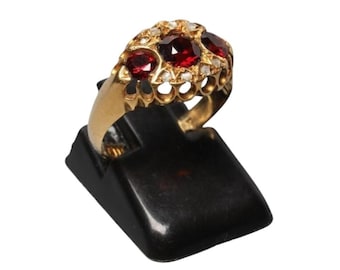 Antique Edwardian 18ct Gold Garnet & Diamond Ring - Size J 1/2