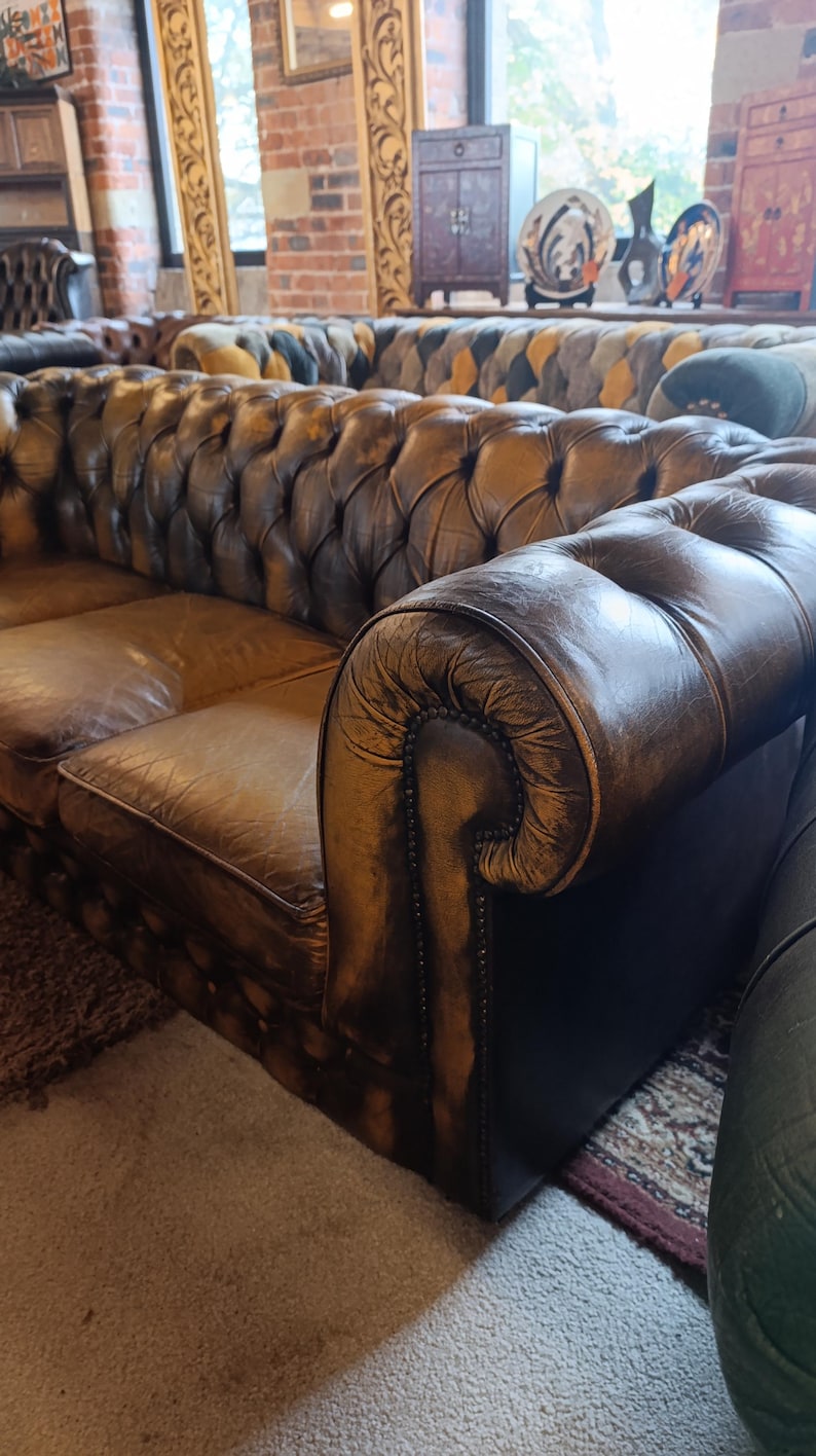 Vintage Tan Leather Chesterfield Sofa With Deep Button Tufting - Etsy UK