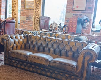 4 Seater Antique Tan Leather Chesterfield Sofa, British Handmade - Etsy UK