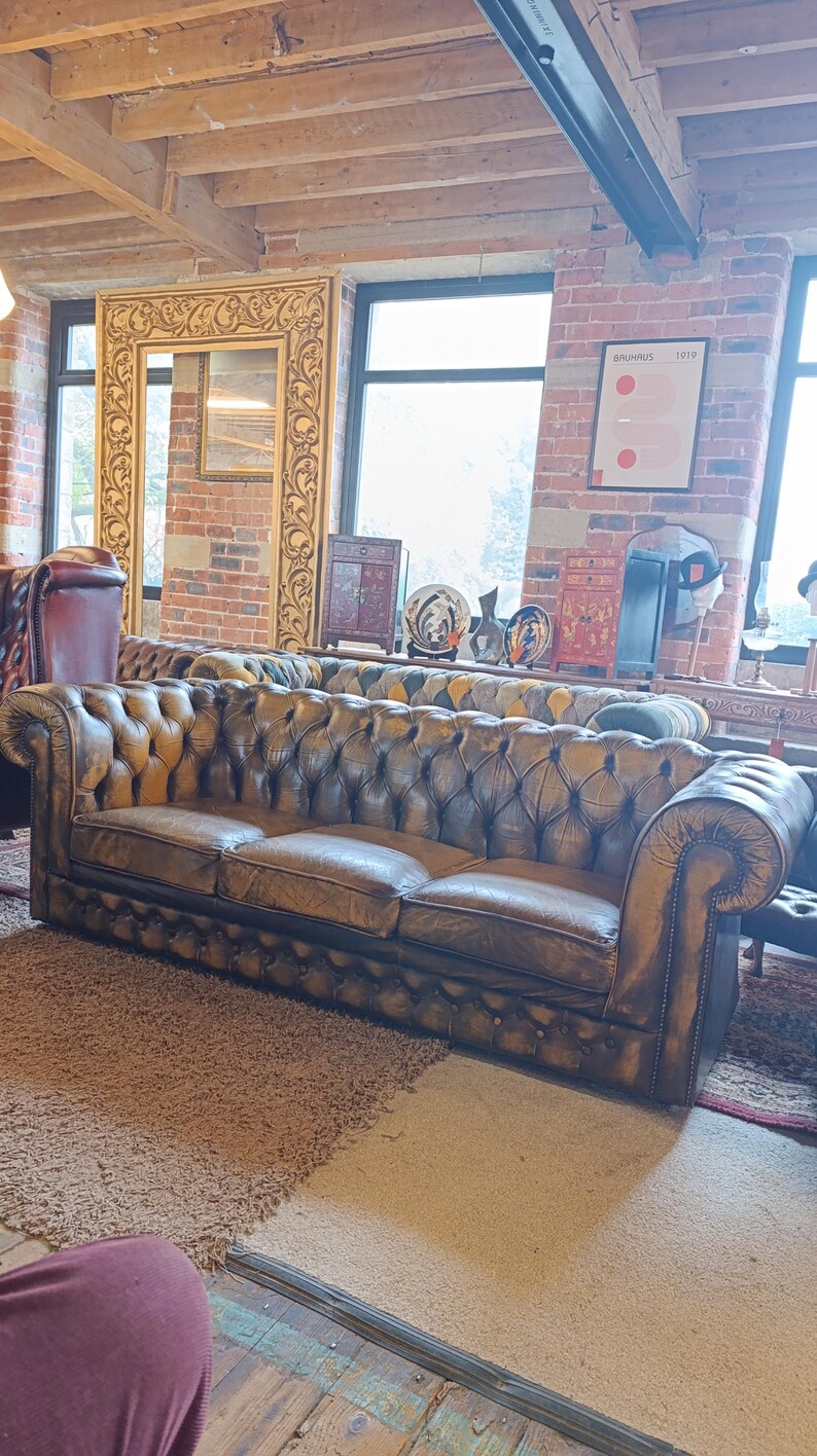 Vintage Tan Leather Chesterfield Sofa With Deep Button Tufting - Etsy UK