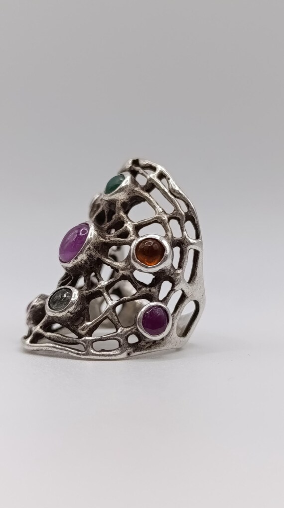 Sterling Silver "Galaxy" Ring with Ruby, Emerald,… - image 4