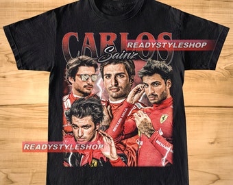 T-shirt vintage Carlos Sainz Jr, t-shirt graphique unisexe homme et femme, chemise de course de Formule 1