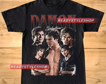 T-shirt vintage Damon Salvatore, t-shirt graphique unisexe homme et femme, chemise vampire