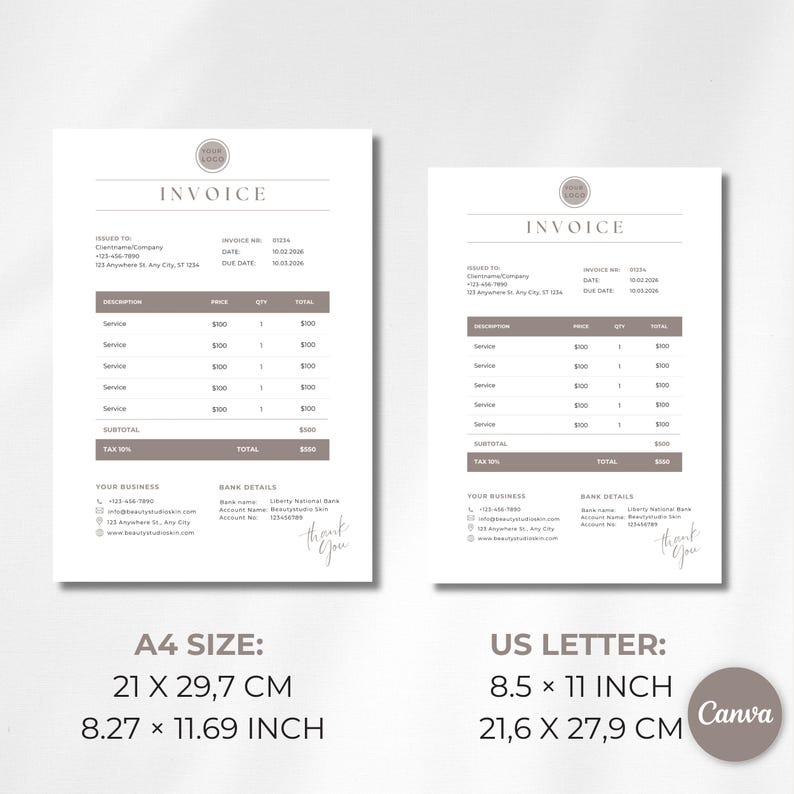 Invoice Template for Beauty Businesses | Editable Canva Template ...
