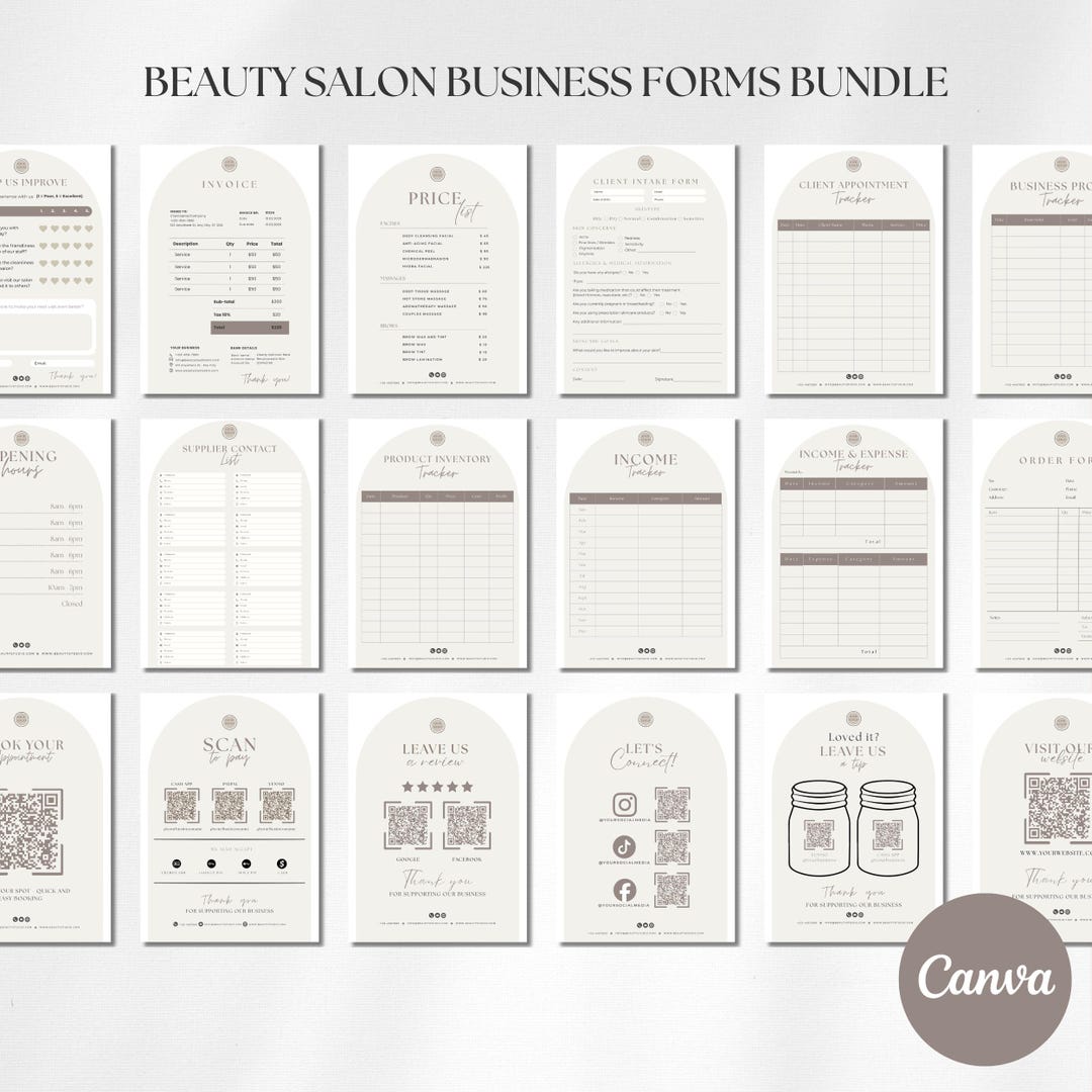 Beauty Business Template Bundle Canva | Esthetician Forms & Salon ...