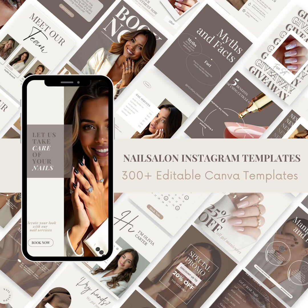 Instagram Templates Canva for Nail Salons | Nail Tech Social Media Kit ...