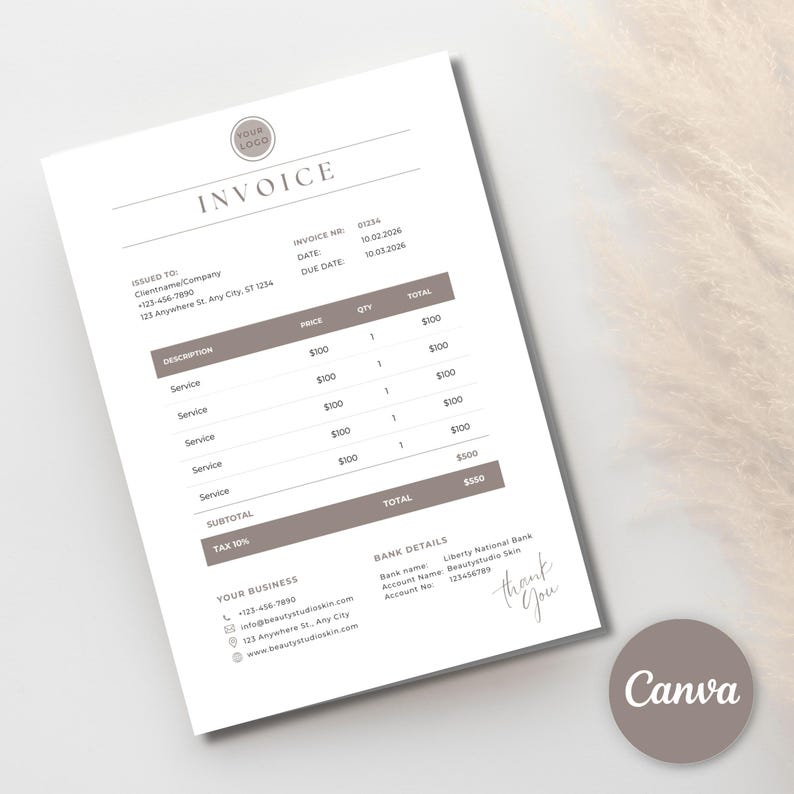Invoice Template for Beauty Businesses | Editable Canva Template ...