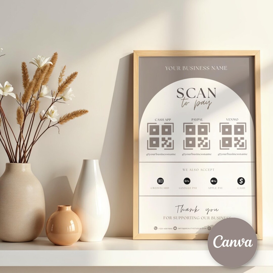 Editable Scan to Pay Sign Template | QR Code Payment for Beauty Salons ...