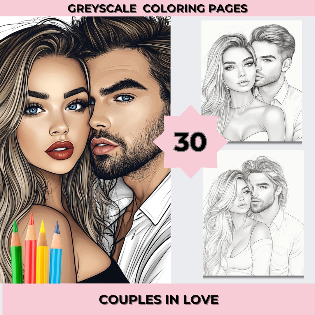 Greyscale Coloring Pages Couples in Love Beautiful Couple