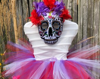 Day of the Dead tutu costume with skull mask