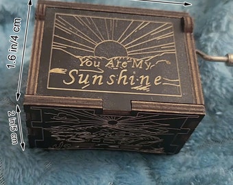 Cranked Wooden Music Box, Perfect Gift for Dad, Engraved with You are my Sunshine, Handmade Vintage Gift, Song Birthday Gift