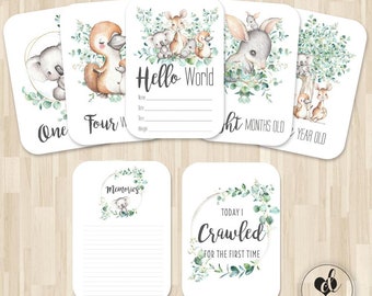 Australian Animals Baby Milestone Cards, Photo Props, Eucalyptus, A6