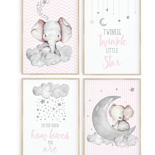 Girl Nursery Decor. Baby Elephant Nursery Wall Art. Set of - Etsy