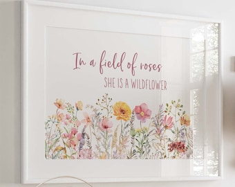 Lámina infantil de flores silvestres, decoración floral bohemia (descarga digital)