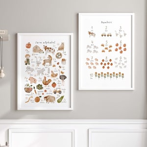 Affiches éducatives pour enfants, affiches de classe, affiche alphabet, empreintes d'animaux de la ferme, affiche chiffres, décoration murale pour chambre d'enfant, art mural pour chambre d'enfant