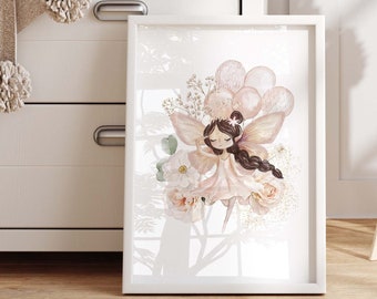 Decorazione murale per cameretta delle bambine con fata floreale (download digitale)