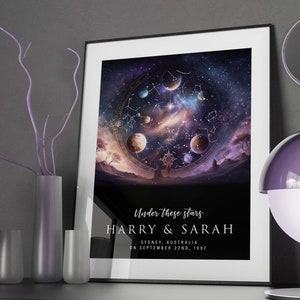 Mapa de estrellas personalizado digital, impresión del cielo nocturno, cartel del mapa de estrellas, regalo de boda, constelación, regalo de aniversario, regalo personalizado, signos del zodíaco