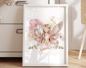 Fairy Nursery Wall Art, Floral Fairy Print (Digital Download)