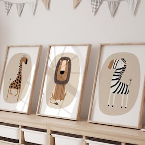 Láminas de safari para habitación infantil, decoración de habitación infantil, láminas bohemias para habitación infantil, juego de 3 láminas, láminas beige para habitación infantil, arte de pared para habitación infantil, arte imprimible