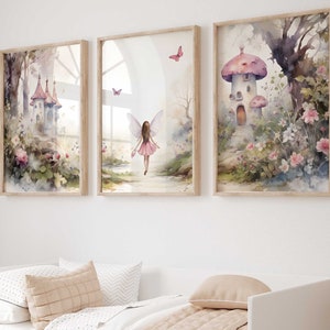 Set of 3 ORIGINAL Fairy Garden prints, Kids fairy prints, nursery wall art, nursery fairy theme decor, girls fairy wall art, Toddler room