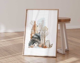 Arctic Art Nursery Print, Eisbär, Pinguin, Robbe (Digitaler Download)