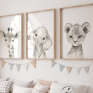 Safari Bild, Poster fürs Kinderzimmer, Aquarell Tiere, Poster für Baby Zimmer, Safari Bild, Wanddeko fürs Mädchenzimmer, Babyzimmerdeko
