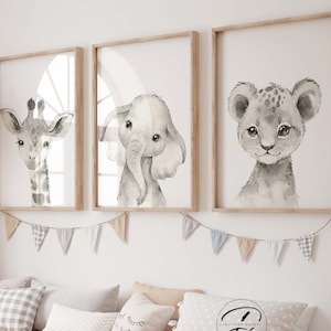 Safari Nursery Wall Prints, Nursery Decor, Watercolour Animals Nursery prints, Gender neutral nursery, baby room decor, Safari nursery decor