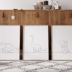 Dinosaur Line art prints, Dinosaur printable, Jurassic dinosaurs, Triceratops Poster, Nursery wall art, Brachiosaurus print, Nursery decor