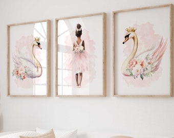 Ballerina Nursery Print Set, Swan, Floral, Boho Decor (Digital Download)