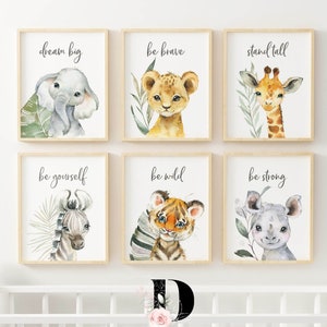 Printable Set of 6 Safari Animal Nursery wall art prints.  Safari Nursery decor, Digital Nursery print, Kids wall art, Gender Neutral prints