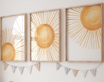Modern Sunshine print, Boho Sun print, Mid Century modern wall art, Abstract sun print, Gender Neutral, Playroom decor, Baby room decor