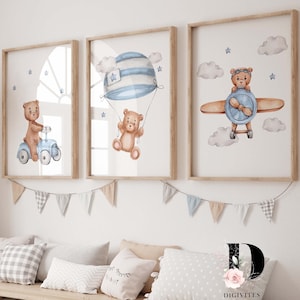 Láminas de arte para la pared de la habitación de un niño, láminas para la sala de juegos, imprimibles para la habitación de un niño, osos de bosque para la habitación de un niño, láminas de ositos de peluche, baby shower de ositos, estampados de animales.