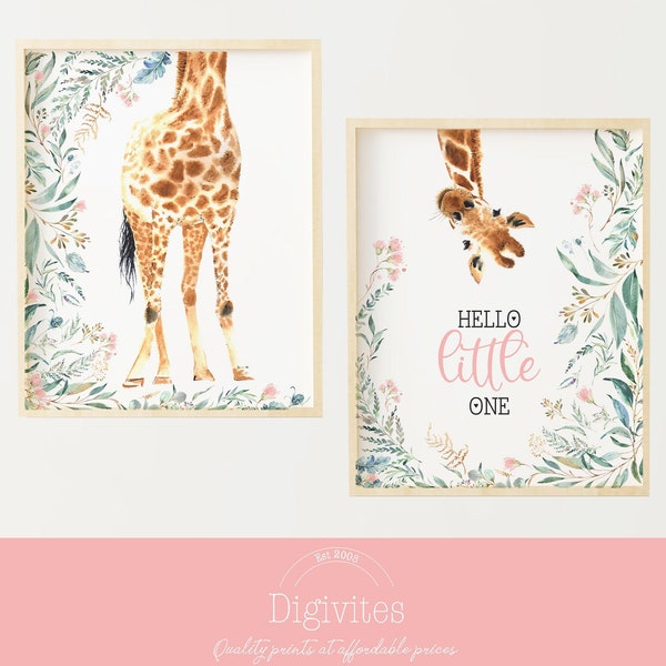 Set of 2 Giraffe Nursery Wall art Prints for your little girl, Nursery decor girls, Giraffe nursery decor, Safari nursery wall art