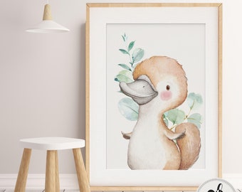 Girl, Boy nursery decor, Platypus wall art, Little Boys Room print, Platypus print, Watercolour Bunny, Australian Nursery, Eucalyptus